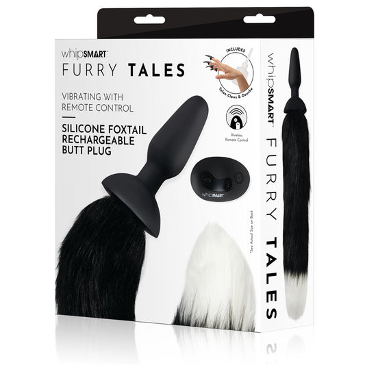 WhipSmart Furry Tales Silicone Foxtail Rechargeable Butt Plug - Black