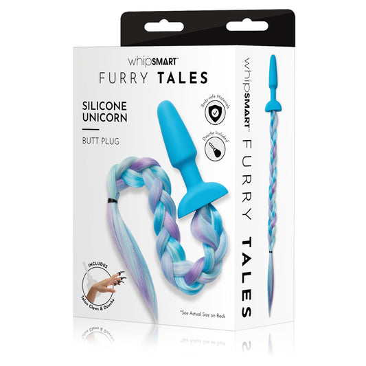 WhipSmart Furry Tales Silicone Unicorn Butt Plug - Blue