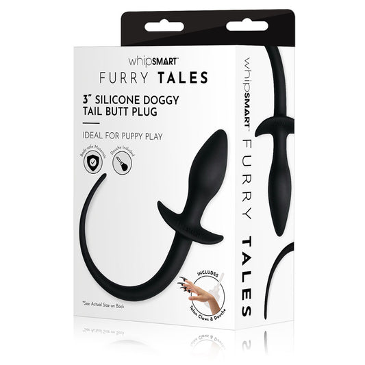 WhipSmart Furry Tales 3'' Silicone Doggy Tail Butt Plug - Black