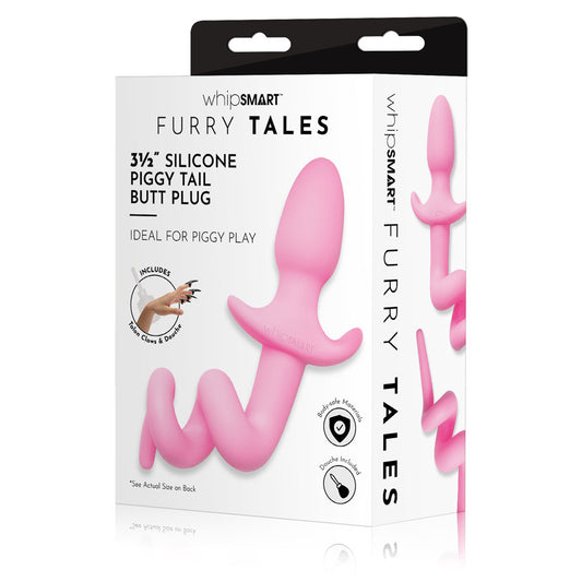 WhipSmart Furry Tales 3.5 Inch Silicone Piggy Tail Butt Plug - Pink