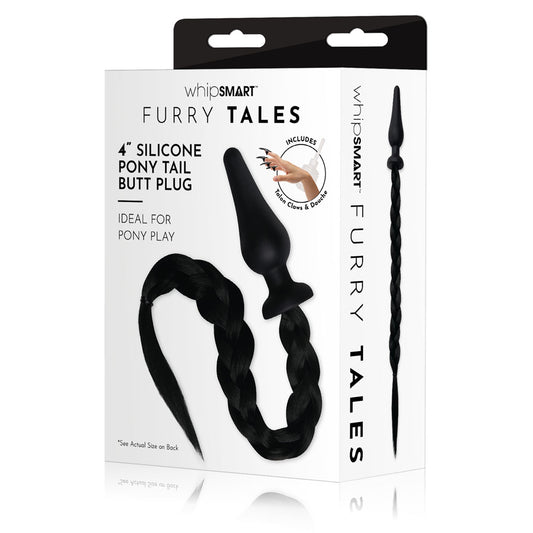 WhipSmart Furry Tales 4 Inch Silicone Pony Tail Butt Plug - Black